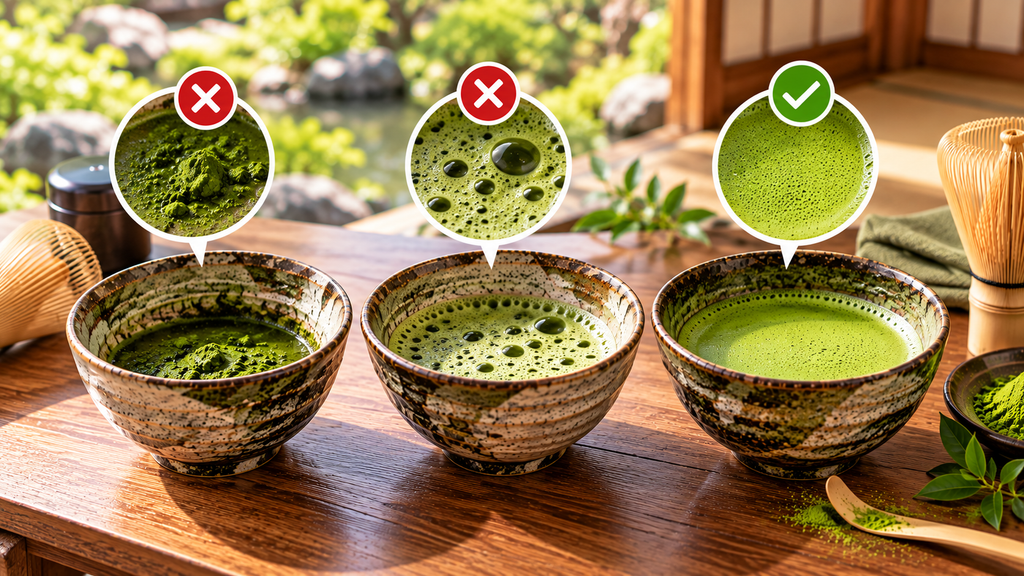 抹茶の泡立ち比較：失敗と成功